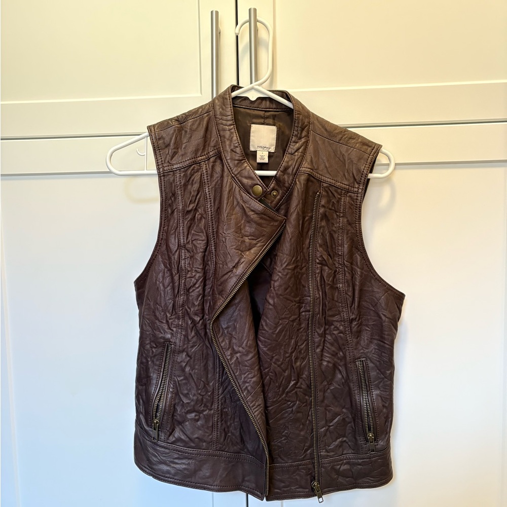 Halogen Brown Leather Vest - small, NWT